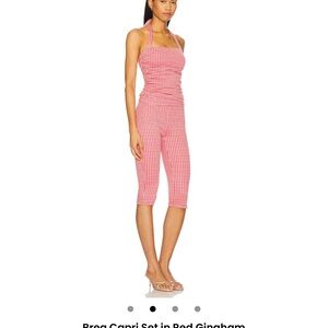 Revolve MORE TO COME Chic Red Gingham Capri Jumpsuit